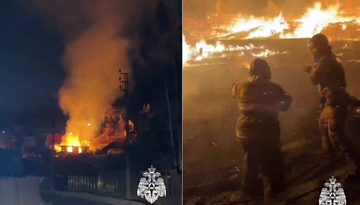 В Иркутском районе пожарные спали от огня три дома (Видео)