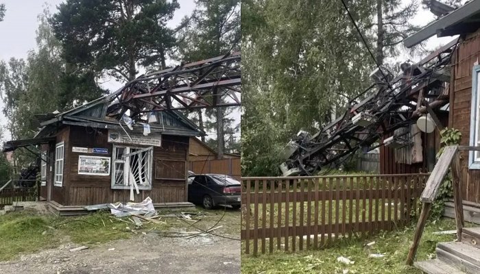 В Бурятии вышка сотовой связи рухнула на здание сельской администрации