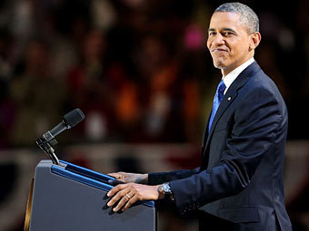Обама, предварительно одержавший победу на выборах, выступил с речь