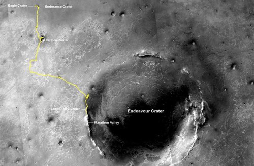 Марсоход Opportunity, пройдя 40 километров по поверхности Марса, устанавливает новый рекорд Солнечной систем