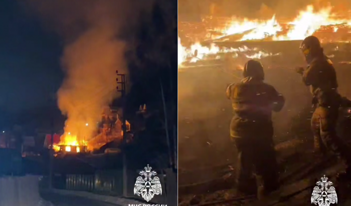 В Иркутском районе пожарные спали от огня три дома (Видео)