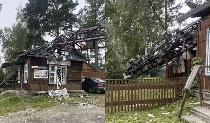В Бурятии вышка сотовой связи рухнула на здание сельской администрации