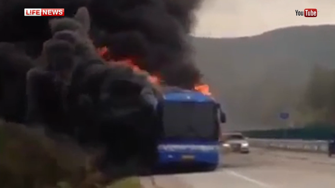 В Китае на границе с Приморьем сгорел автобус, в котором ехали российские туристы