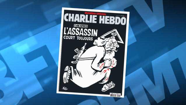 Charlie Hebdo к годовщине теракта на обложке спецвыпуска разместил карикатуру «Бог-убийца»