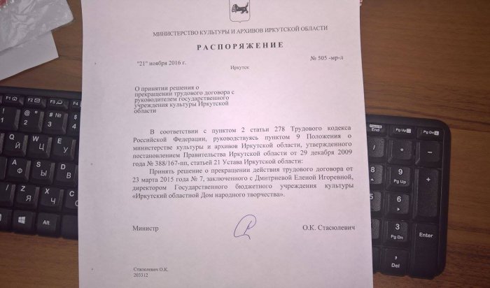 Уволена директор Иркутского областного дома народного творчества Елена Дмитриева