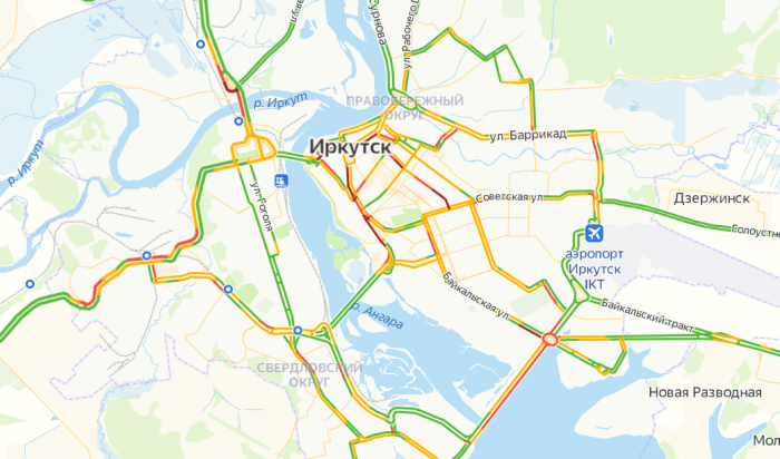 Девятибалльные пробки в Иркутске образовались вечером, 18 февраля