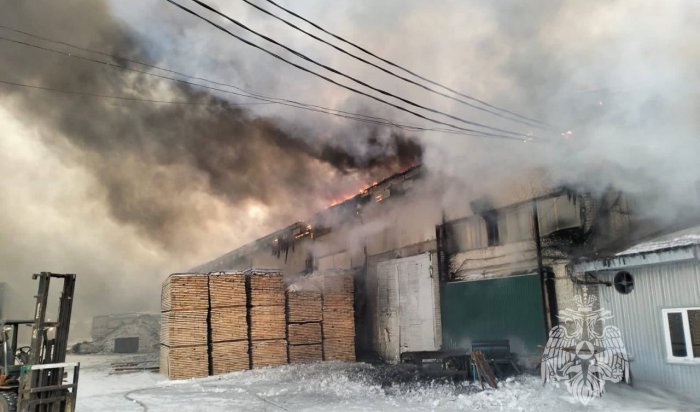 В Усть-Илимске ликвидируют пожар на территории лесоперерабатывающего комплекса
