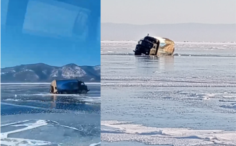 Грузовик на льду Байкала